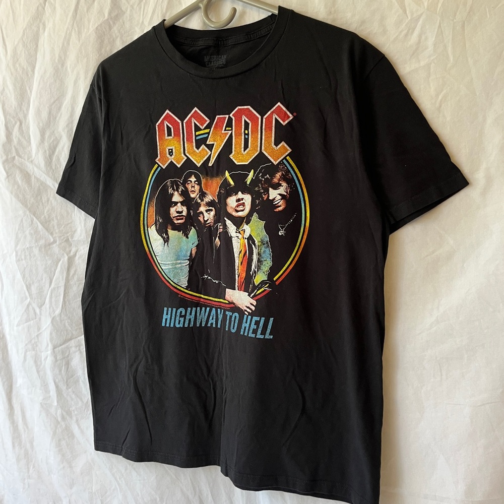AC/DC Highway To Hell Retro Graphic Black Printed T-shirt Size Large